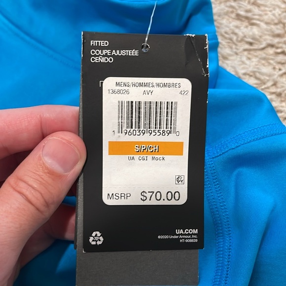 Under Armour Cold Gear Mock Neck Shirt Size Small Turquoise Teal Blue Fitted NWT - Picture 3 of 14